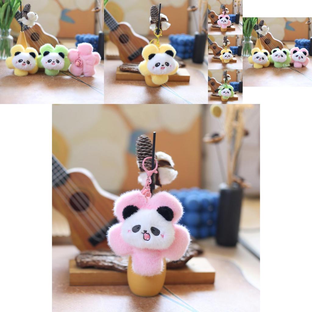 Cute Sunflower Panda Plush Toy Keychain Fluffy Cartoon Animal Bag Accessory