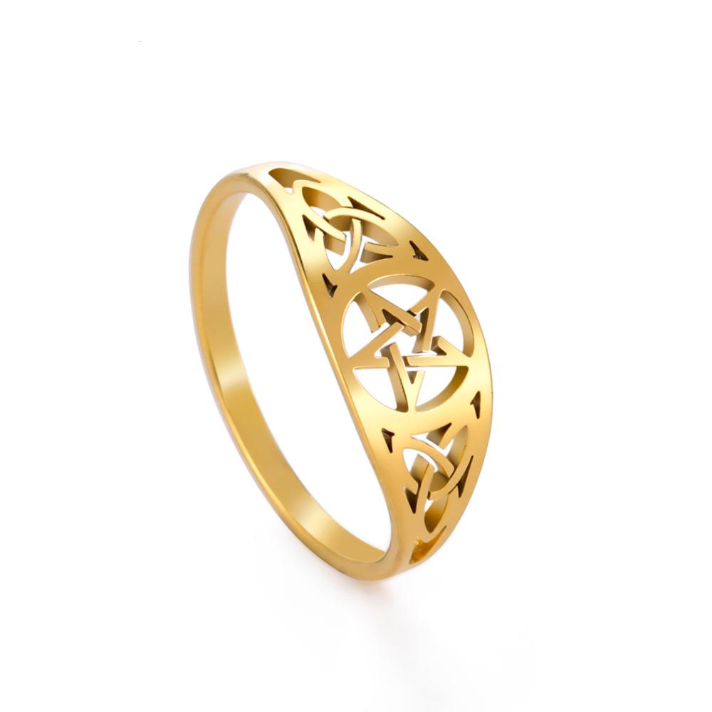 LIKGREAT Gothic Celtics Knot Pentagram Ring Women Men Stainless Steel Supernatural Wicca Amulet Rings Couple Witch Jewelry Gifts