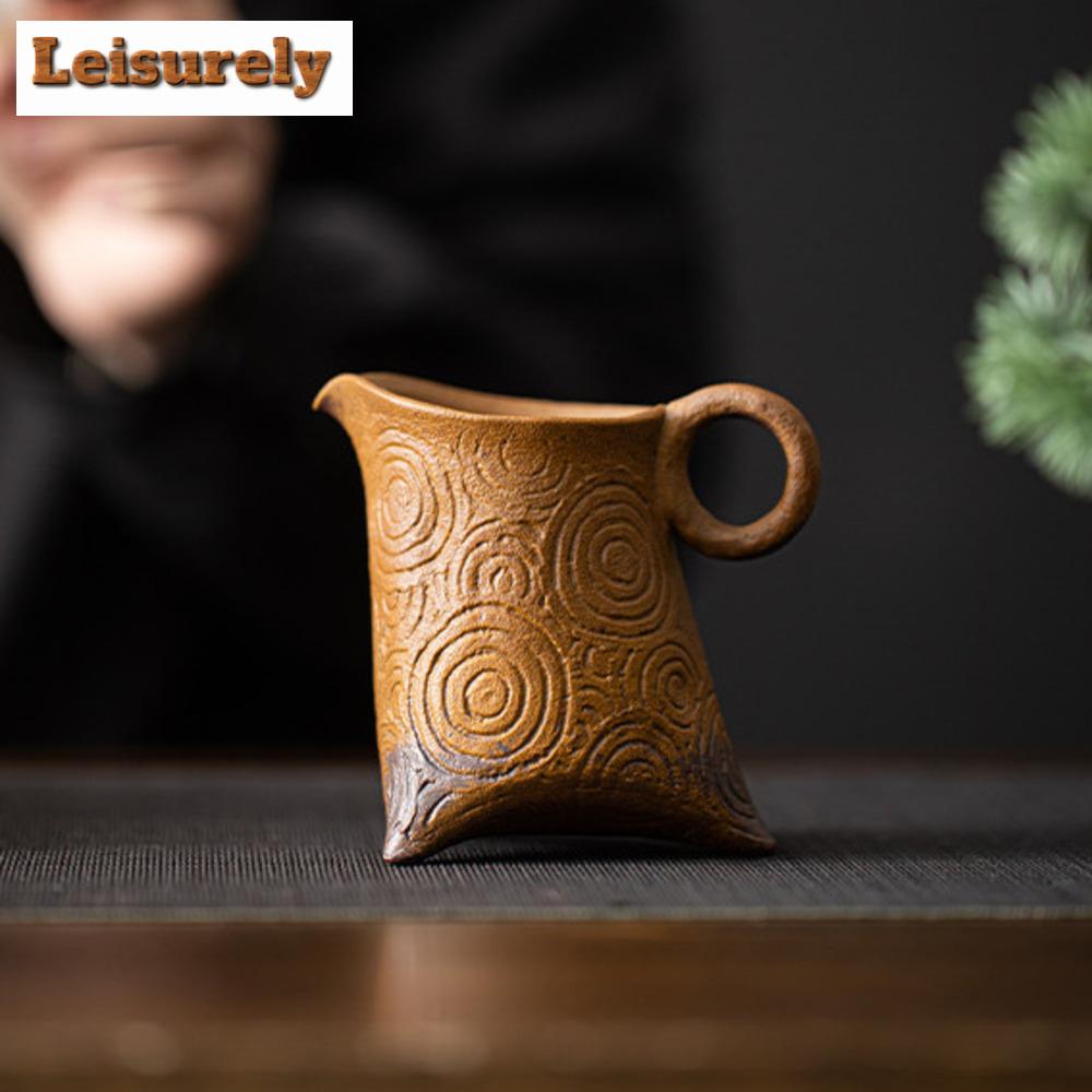 111ml Chinese Coarse Pottery Tea Pitcher Handmade Sauce Glazed Cha Hai Household Justice Cup Dahongpao Chinese Tea Set Equipment