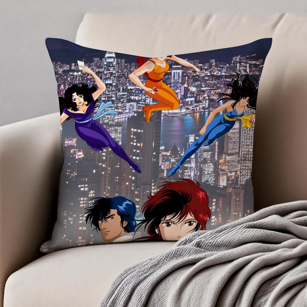 Japanese Manga CCity Hunter Cushion Cover Pillowcase Antidustmite Invisible Zipper Short Plush Sofa Cushion