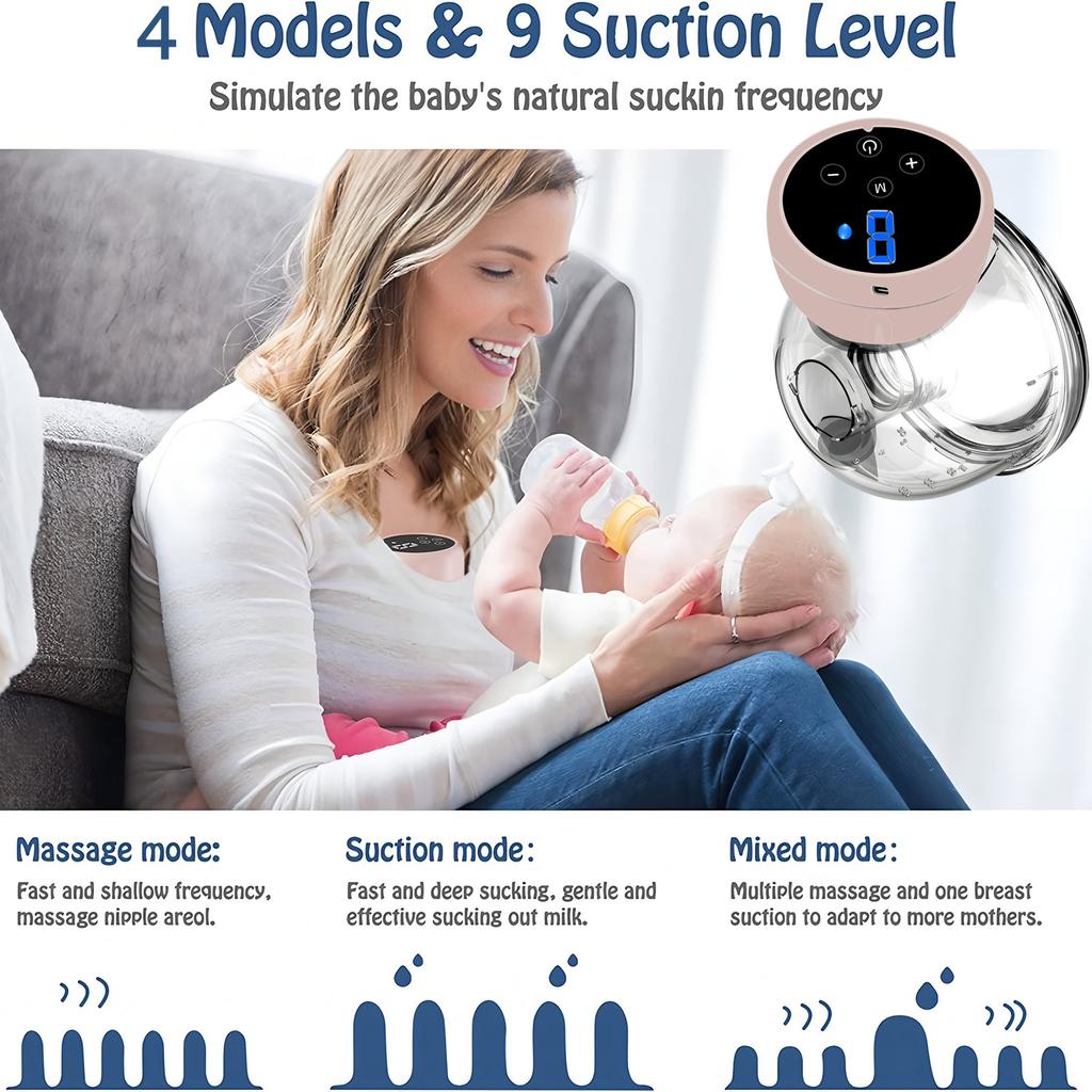 1pcs Wearable Electric Breast Pump Hands-Free,Anti-Reflux Painless Breast-Feeding Low-noise LED Display USB Rechargeable