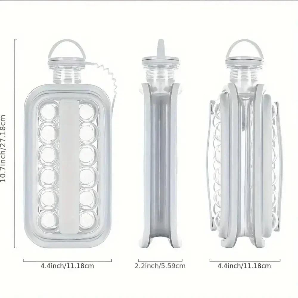 Portable 2in1 Folding Ice Maker Water Bottle with Creative Ice Cube Mold Ice Hockey Lattice Kitchen Bar Gadgets Ice Making Tool