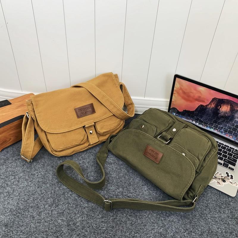 Fashion retro student canvas bag new Harajuku tooling messenger bag large capacity shoulder messenger bag female