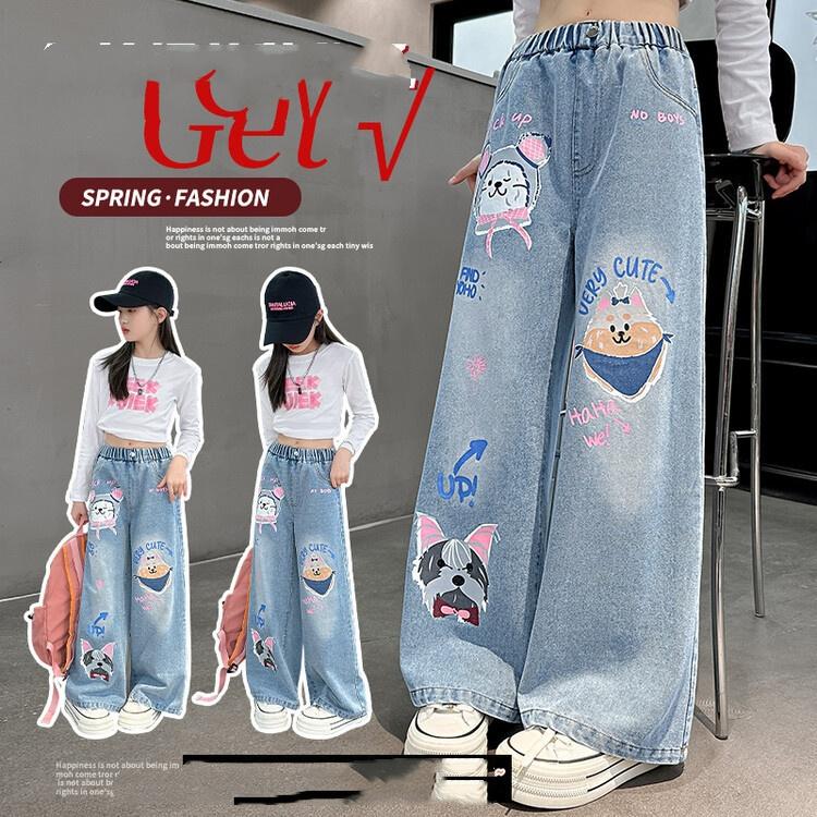 Pantaloni a gamba larga da bambina Prodotto alla moda e versatile Bambini medi e grandi Slimming Tasca posteriore