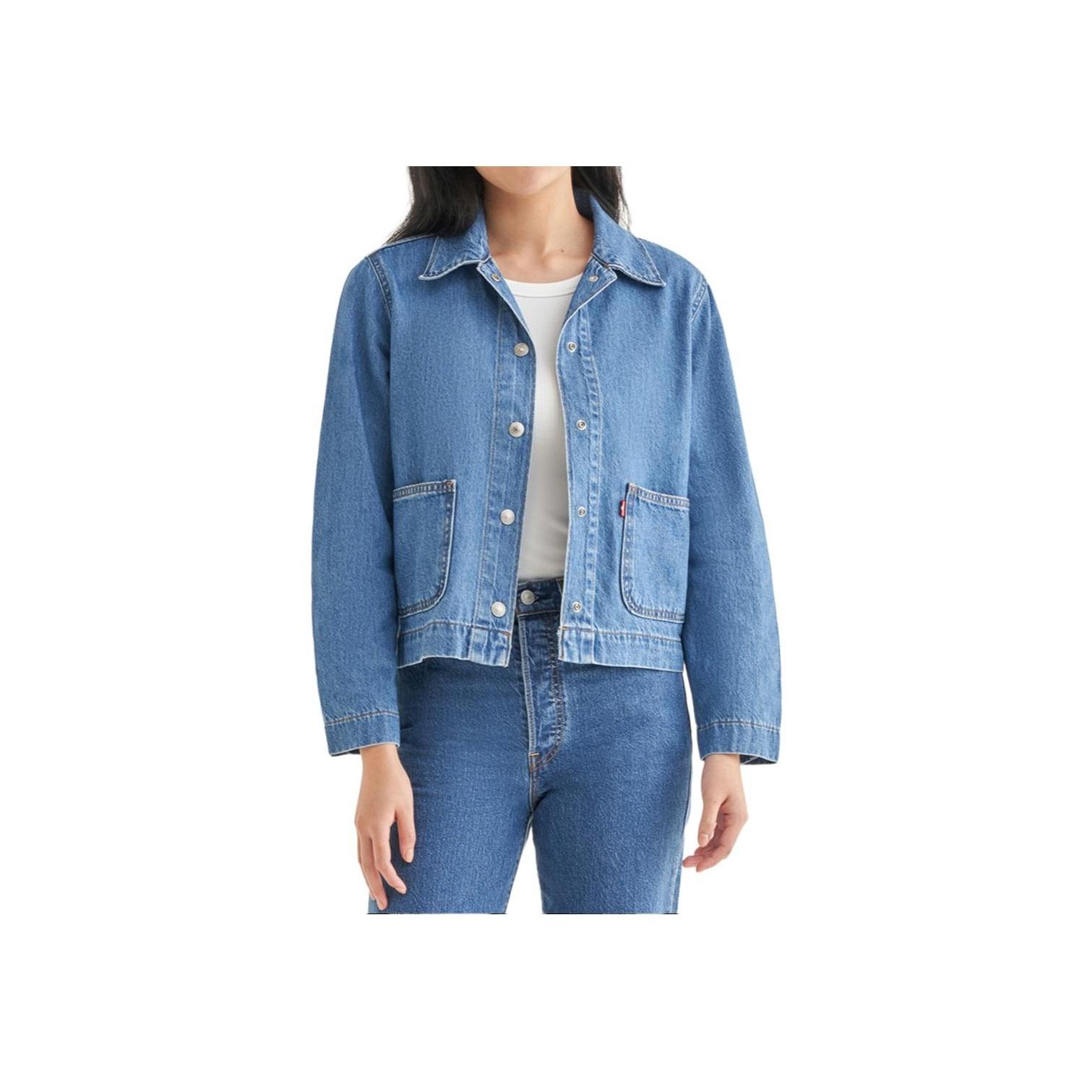 

Levis однотонная удобная однобортная джинсовая куртка с длинным рукавом женские куртки средне-синие A7440-0004 S