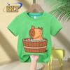 Capybara in hot tub printed Kids TShirts summer childrens pure cotton shortsleeved casual tops boys and girls gifts