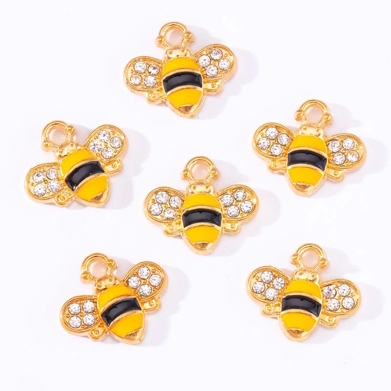 10Pcs 22*17mm Gold Colour Alloy Enamel Bee Pendant Oil Dripping Animal Charms for Jewelry Making DIY Necklace Earrings Accessory