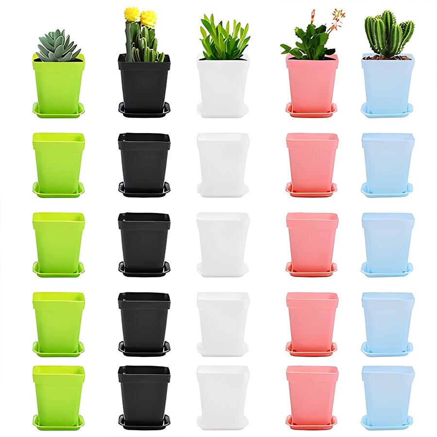 12/24pcs Colorful Square Flower Pot with Tray Flower Beds Garden Nurseries Plastic Flowerpot for Office Indoor Outdoor Decor XJM