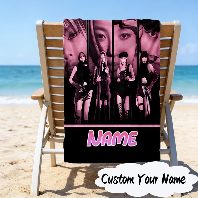 Custom Name Neon Kpop BP Microfiber Beach Towel Super Soft & Absorbent for Bath, Beach, Travel Bath Time Accessory, Fan Gifts