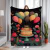 Cake and hot air balloon pattern Flannel printed blanket suitable for all seasons suitable for living room office sofa travel