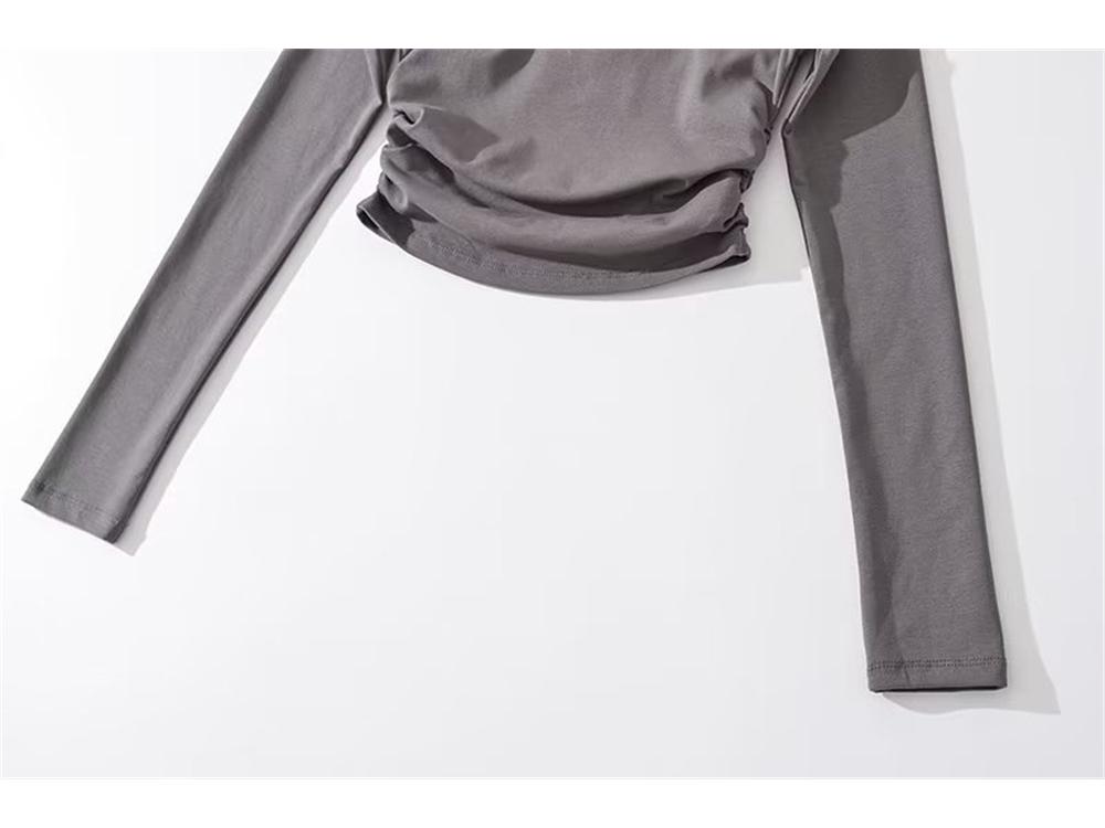 YPFF Trendiges Damen Oberteil mit geraffter Taille, langen Ärmeln und quadratischem Ausschnitt