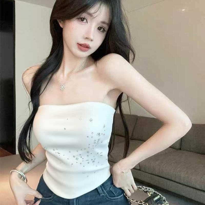 #Summer new pure desire sexy hot diamond back lace strap tube top slim one-piece with chest pad versatile
