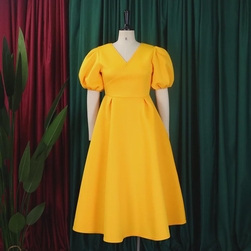 Rochie africană cu mâneci bufante cu decolteu în V - Moda 2023 pentru femei