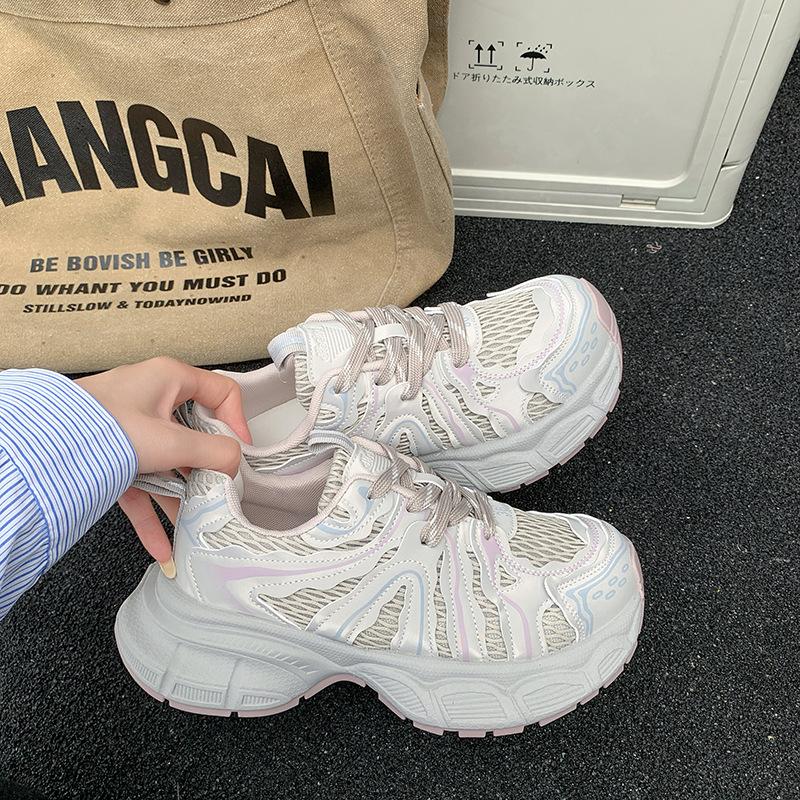 European thick-soled dad shoes for women's 2025 spring and summer mesh breathable and versatile ins trendy small casual sports shoes