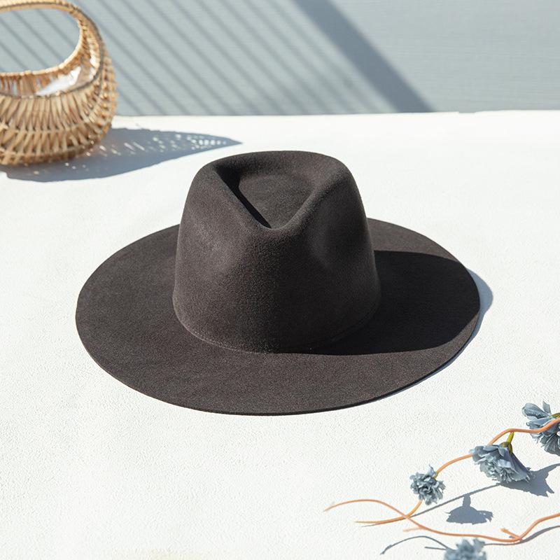Men's Large Size 100% Wool Fedoras Hat Women Vintage Western Jazz Cowboy Hat Autumn Winter Big Head Wide Brim Felt Hat 56-62cm