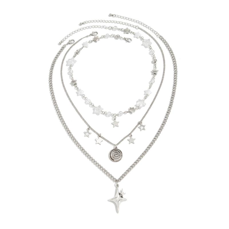 Fashion Metal Star Pendant Necklace For Women Punk Hip Hop Silver Color Multi Layered Pentagram Tassel Necklace Y2K Jewelry Gift