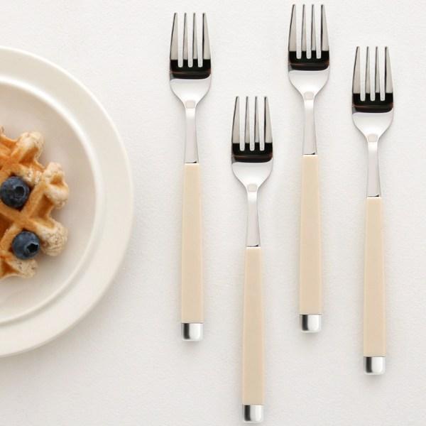 French Blanc Dessert Fruit Fork, Silver Cream, 4 Pieces, Korean Popular Tableware
