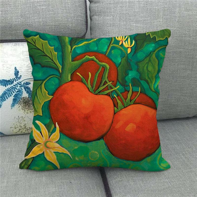 Pumpkin Plant Watercolor Painting Digital Printing Short Plush Pillow Covers For Car Sofa Office Cushion Cover Home Goods