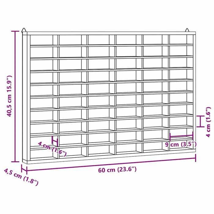 VidaXL Vitrine murale avec 60 compartiments 60x4,5x40,5 cm 4017378