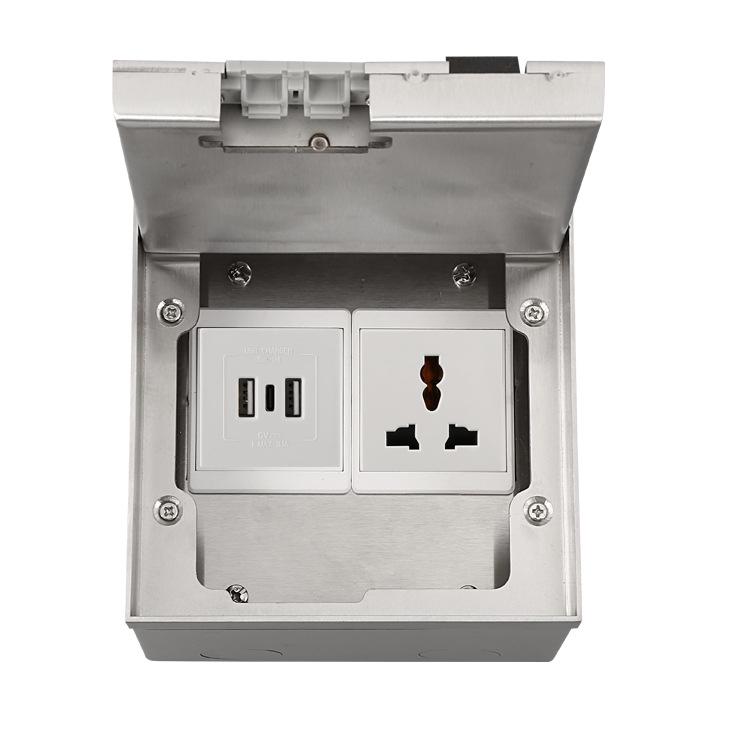 Stainless Steel Marble Style USB-C Floor Socket Box with Flip-top, Euro/German Standard