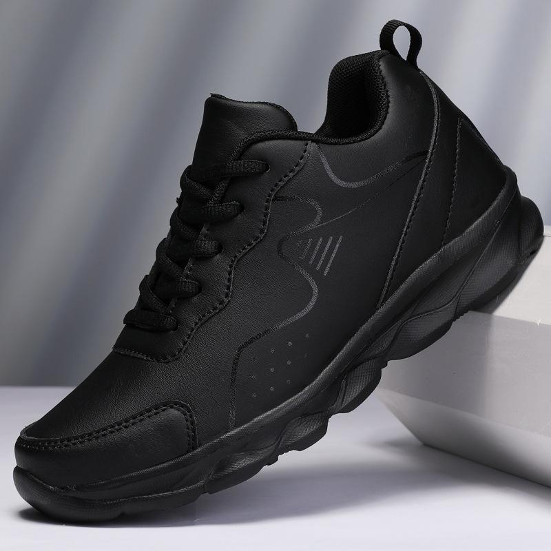 Waterproof leather sneakers are lightweight, all black, not tired of standing for a long time, soft-soled non-slip shoes