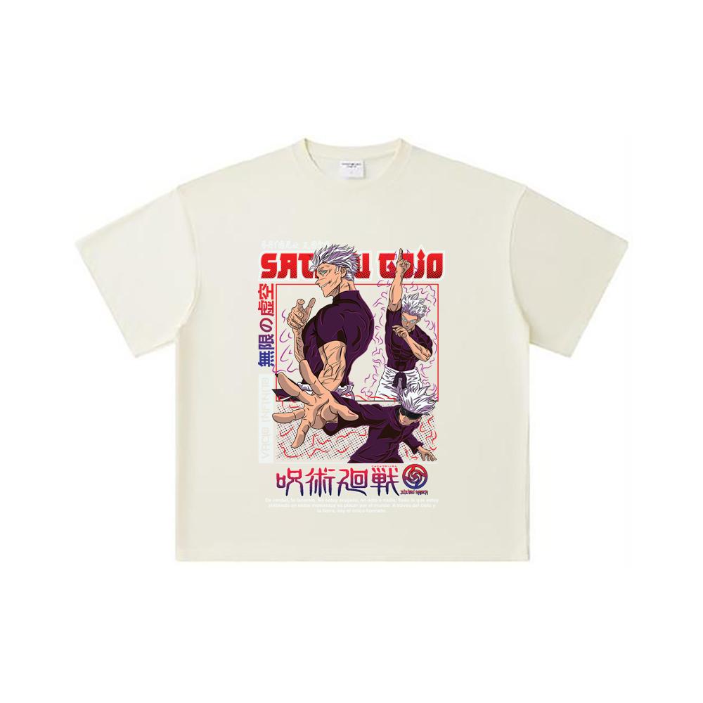 260 GSM Double Yarn 32 Count 100% Cotton Jujutsu Kaisen V25 Gojo Print Unisex Heavy Cotton T Shirt
