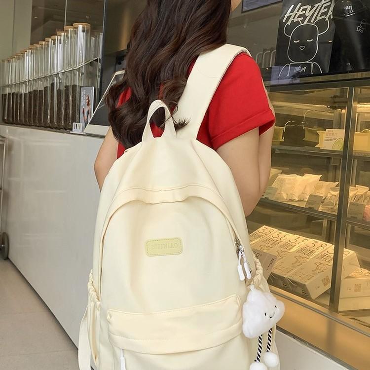 Schoolbag, forest style, multi-compartment ins, solid color, simple, dirt-resistant, versatile backpack, junior high, high school, college backpack