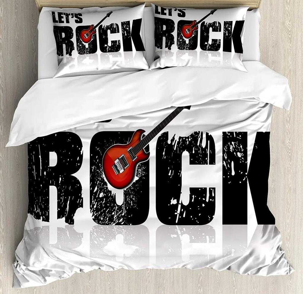 3Pcs Bedding Collection Rock Guitar Music Home Textile Duvet Cover Pillow Case Boy Kid Teen Girl Bedding Covers Collection