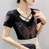 Haut Femme Sexy de Haute Qualité avec Design Croisé en V Débardeur Brillant Papillon Diamants Chauds Été Marque Féminine Élastique Slim T-shirts en Maille