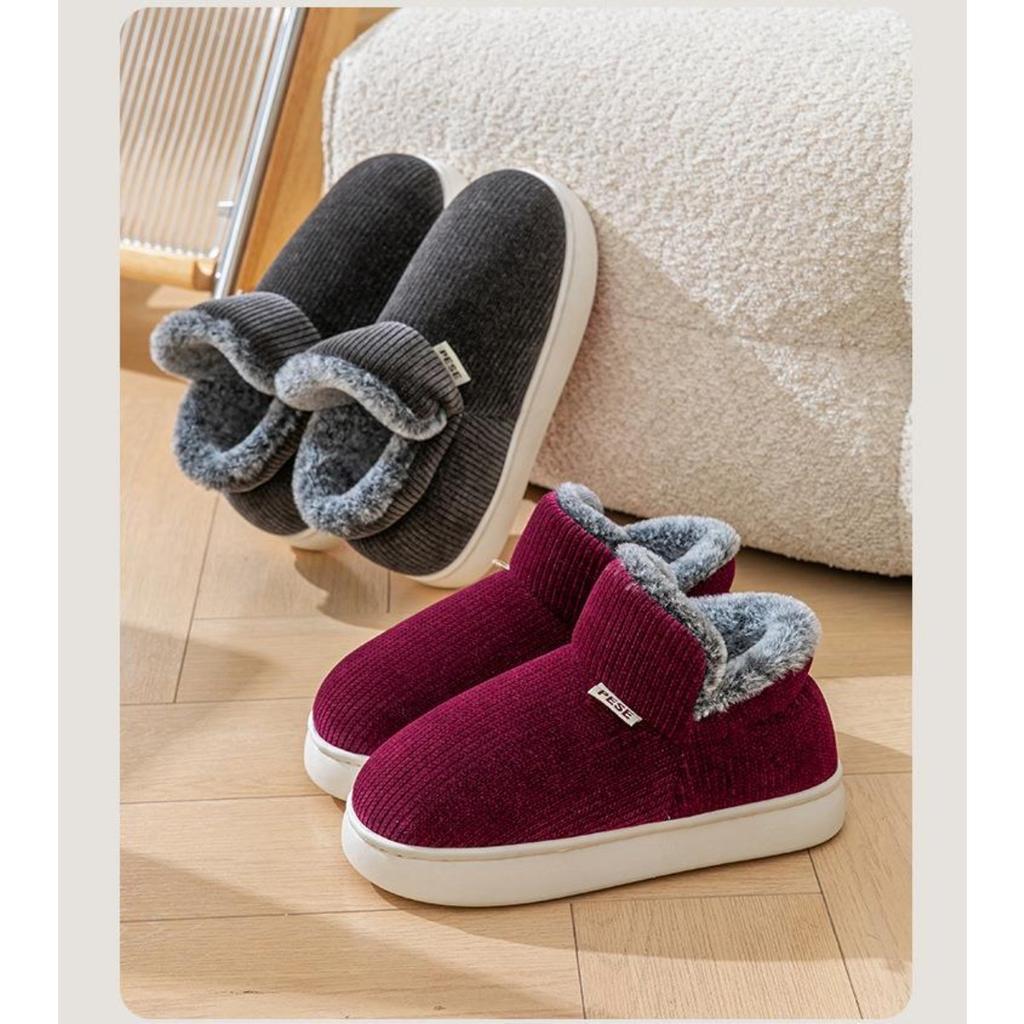 Winter Plush Thick Soled Cotton Slippers Bag and Heel for Men, Anti Slip for Women, Outdoor Wear, Indoor Home Cotton Shoes