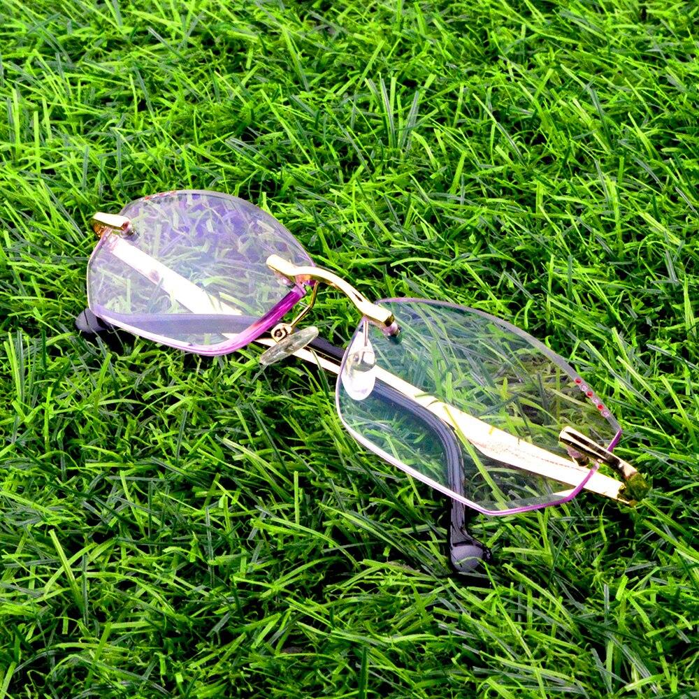 Rimless Luxury Gold Frame Hinge Exquisite Temples Diamond Cut Multilayer Coating Women Reading Glasses +0.75 To +4