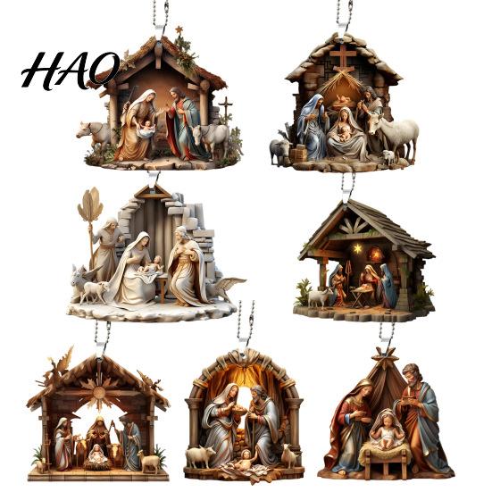 Festive Party Decor Christmas Pendant Ornament Jesus Family Prayer Scene Bright Fine Workmanship Colored Religious Symbol Nativity for Home