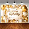 1pcs White and Gold Background Happy Birthday Party Decorations for Home Backdrop Banner 18th 30th 40th Birthday Party Supplies