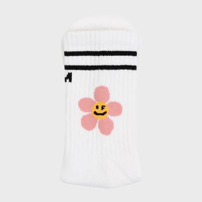[UNISEX] Pink Flower Smile Logo Socks 1 Pack_White