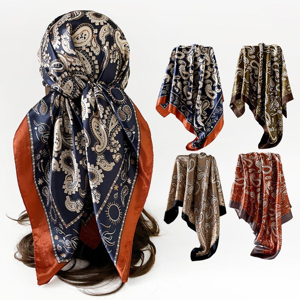New Arrival: 90cm Women’s Cashew-print Headscarf, Satin Scarf, Satin Shawl