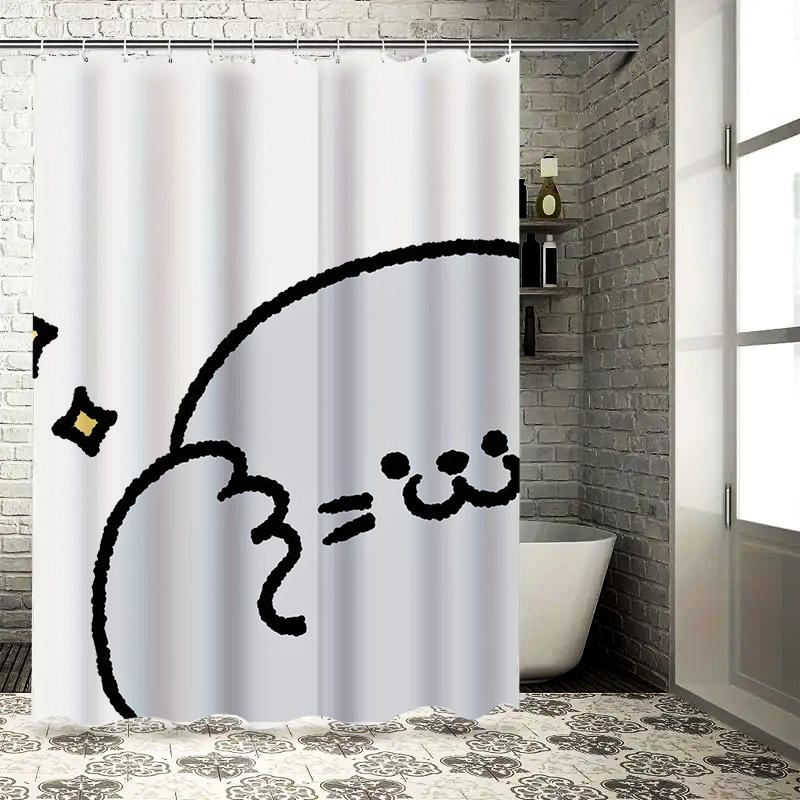 Cute Cartoon Shower Curtain for Bathroom Decor with Smiley Face Design and Sparkles