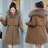 8XL Women Autumn Winter Big Fur Collar Wool Liner Hooded Outwear Jacket  Slim Long Coat Casual Parkas Cotton Warm Coats Female