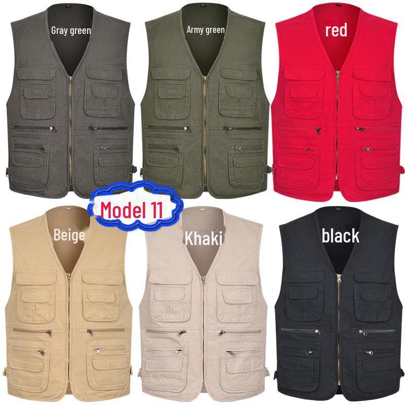 Men's Plus Size Pure Cotton Multi-Pocket Fishing Photography Vest