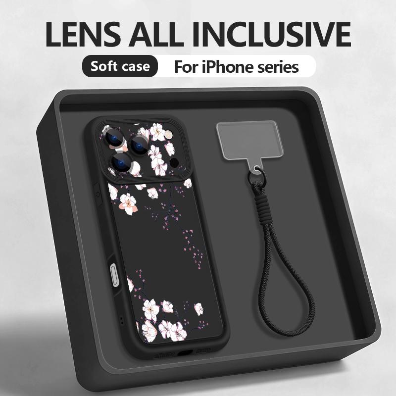 Wrist Strap Lanyard Phone Case For iPhone 17 Pro Max Air 16E 16 14 15 Pro 12 13 Pro Max 11 Cartoon Flower Printed Soft TPU Cover