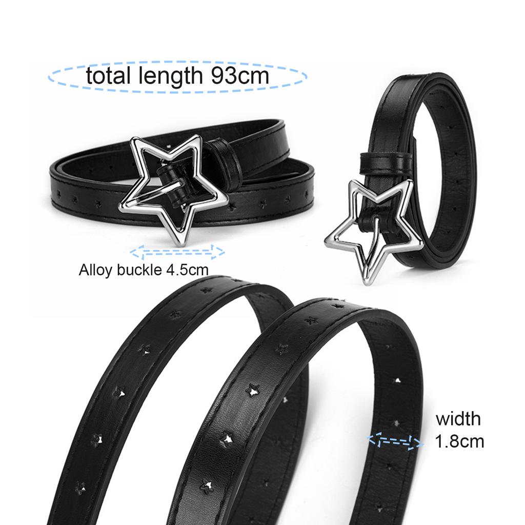 Hollow Star Buckle PU Leather Belt for Children, Thin Star Cutout Hole Waist Strap Decorative Belt for Jeans Dresses