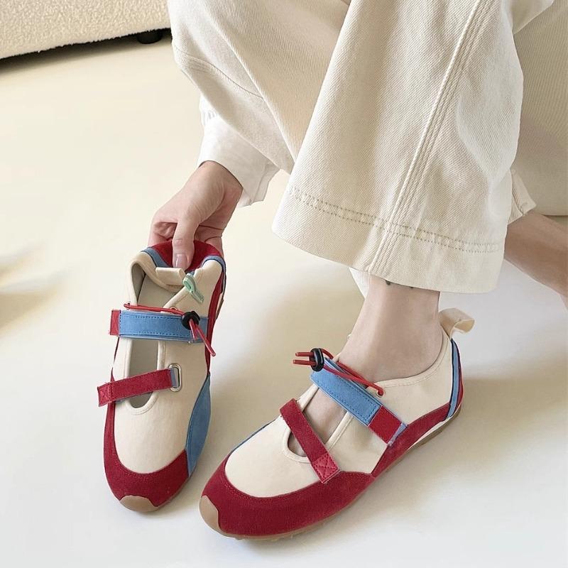 

Fashion Four Seasons Sports Shoes Women Fashion Round Head Shallow Mouth Splicing Color Soft Soles Anti-slip Wear-resistant Flat Shoes 40 красный