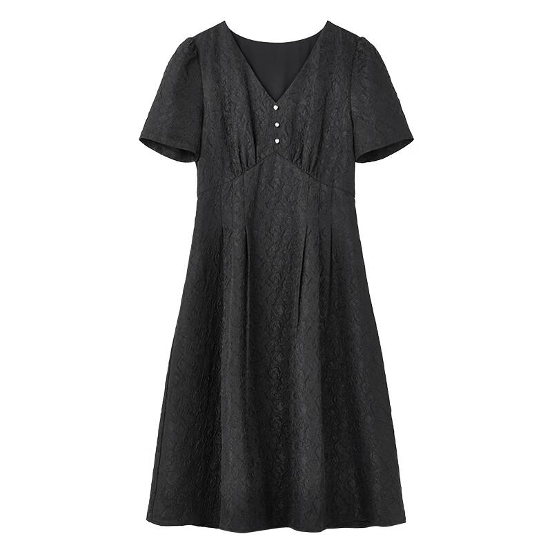 Retro Jacquard Bubble Sleeve V-Neck Dress