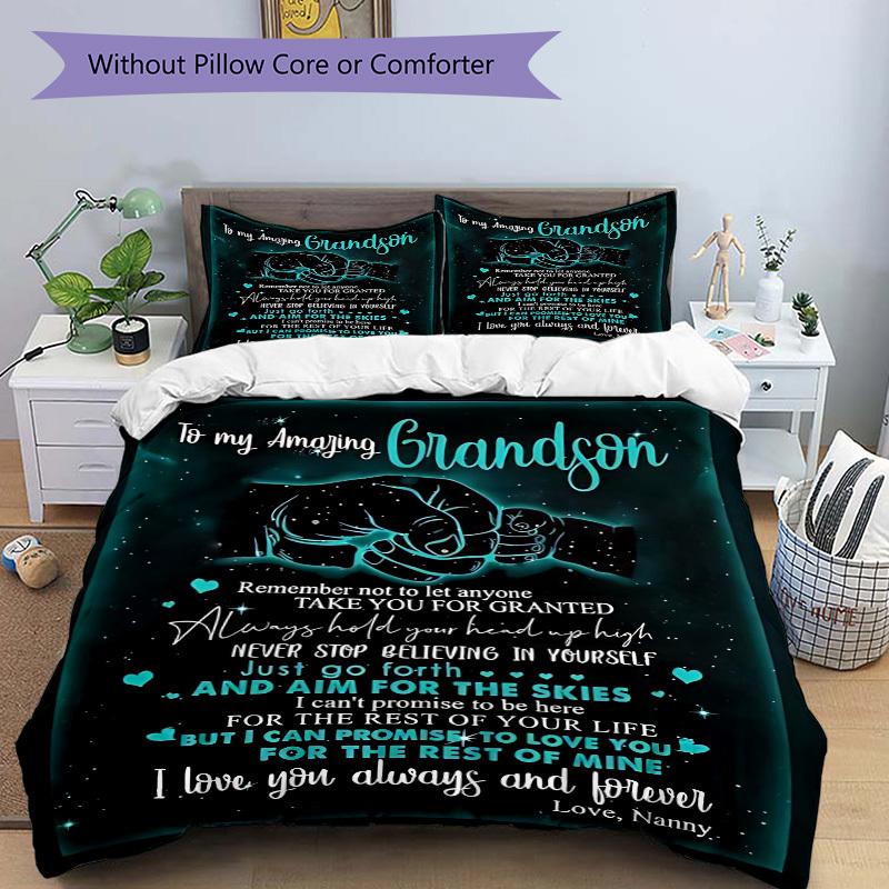 3pcs Grandson Love Quotes Duvet Cover Set - Machine Washable, Includes 1 Cover and 2 Pillowcases, No Core Included Yy251013146