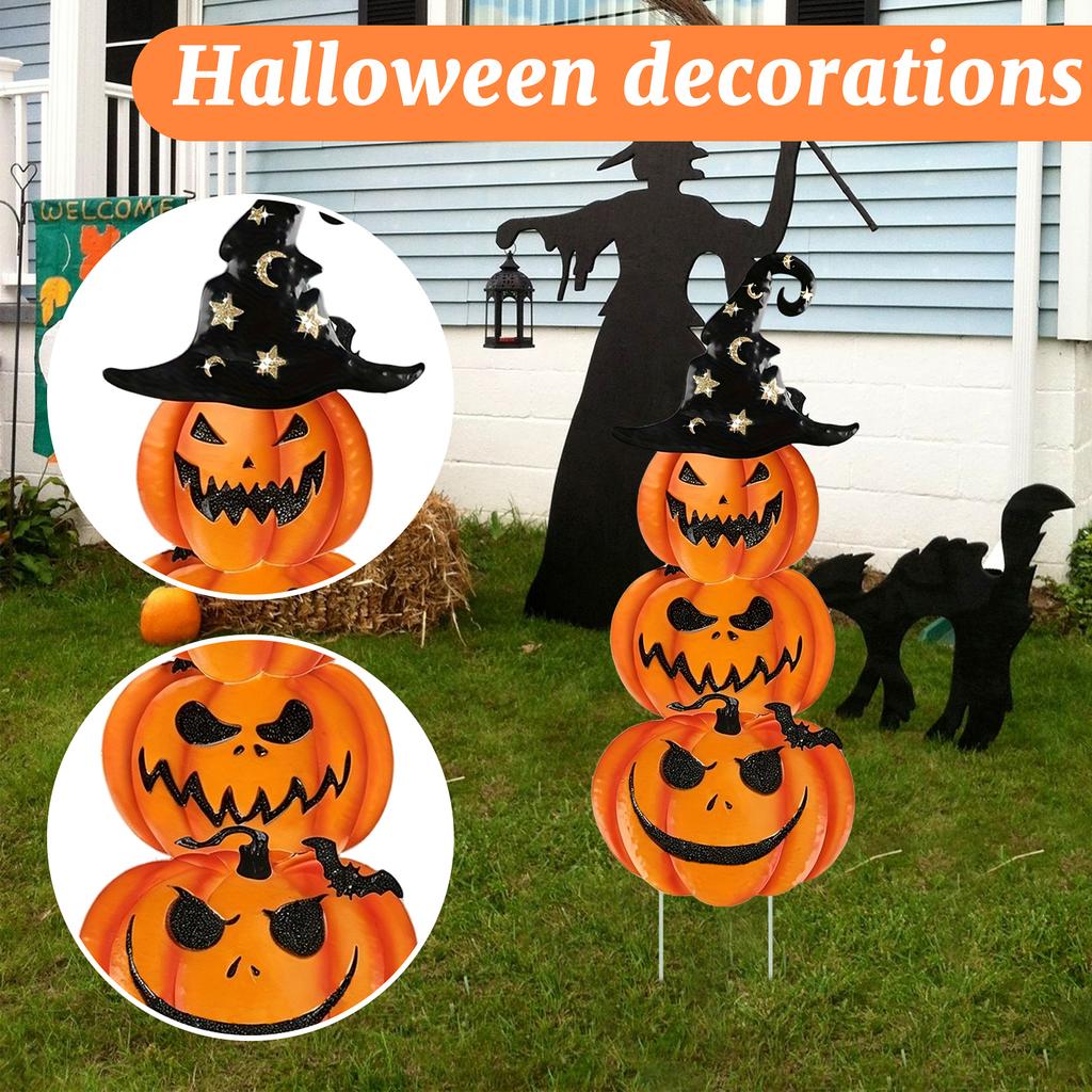 Halloween Pumpkin Garden Stake Sign Plastic Outdoor Yard Decoration for Fall