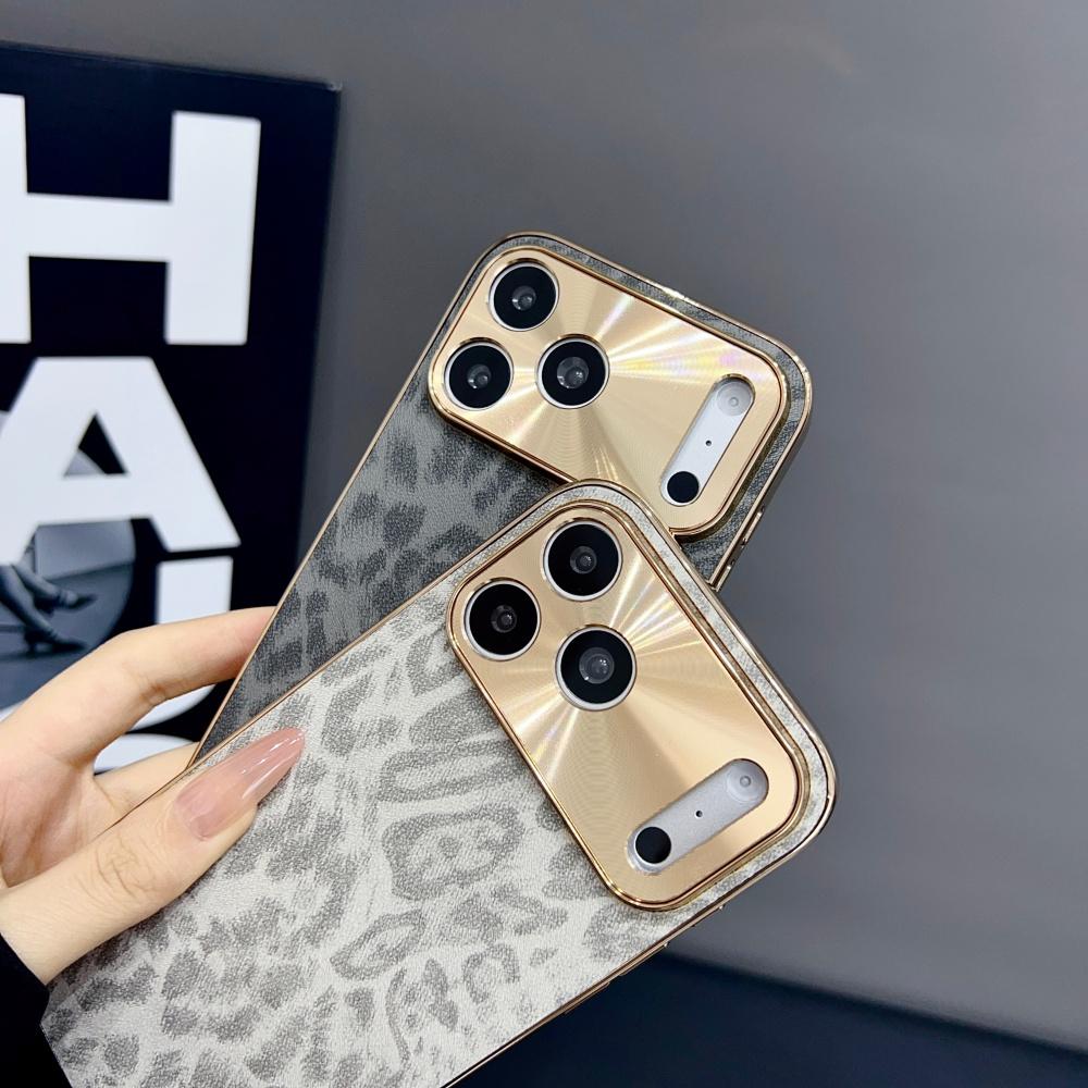 Matte PU Leopard Print Phone Case For iPhone 17 Air 16 15 14 Plus 13 12 11 Pro Max Full Plating Soft Bumper NonSlip Cover