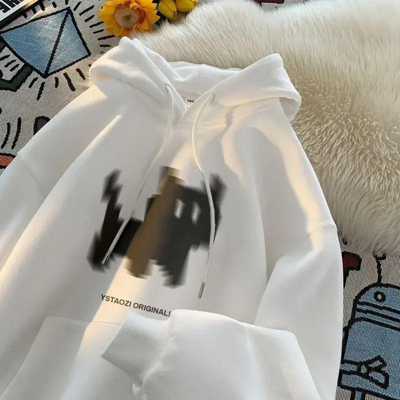 Fashion Womans Hoodie Black Cat Pixel Cartoons Print Pullover Breathable Loose Pocket Warm Sweatshirt Autumn Winter Sportswear