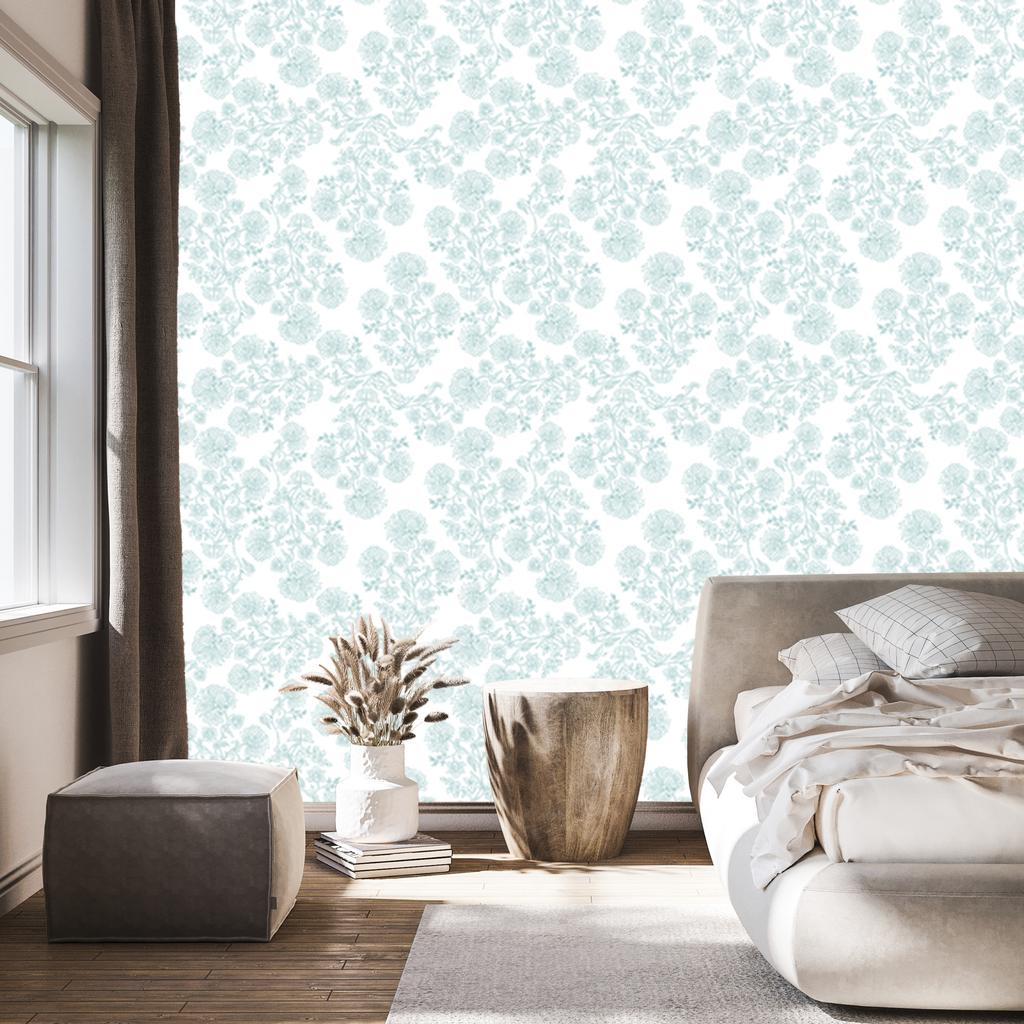 Wallpaper Flowers white and light gray, white background for living room and bedroom 50x1000