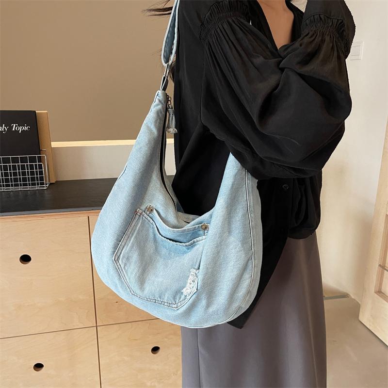 Torebka na ramię Denim Crossbody Bag Jednolity kolor Damska torba typu tote o dużej pojemności