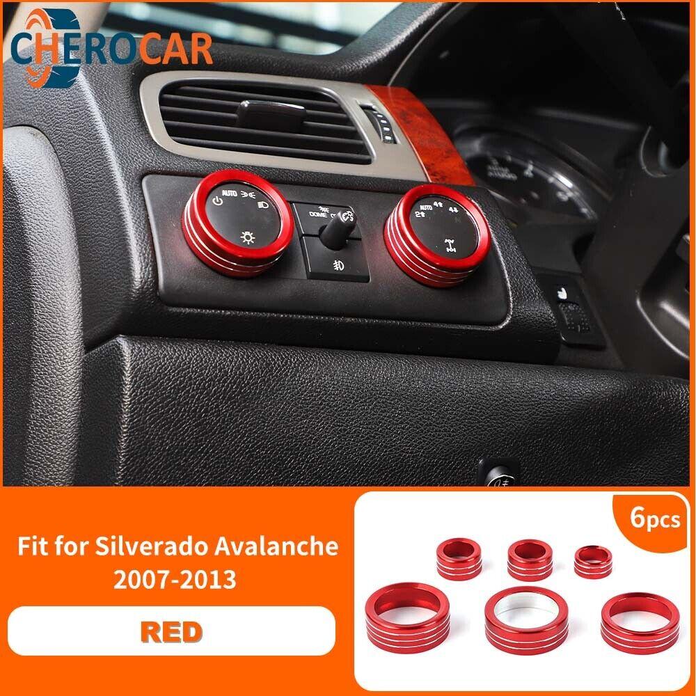 6x Red Center Control Switch Knob Ring Cover Trim For Silverado/Suburban 2007+