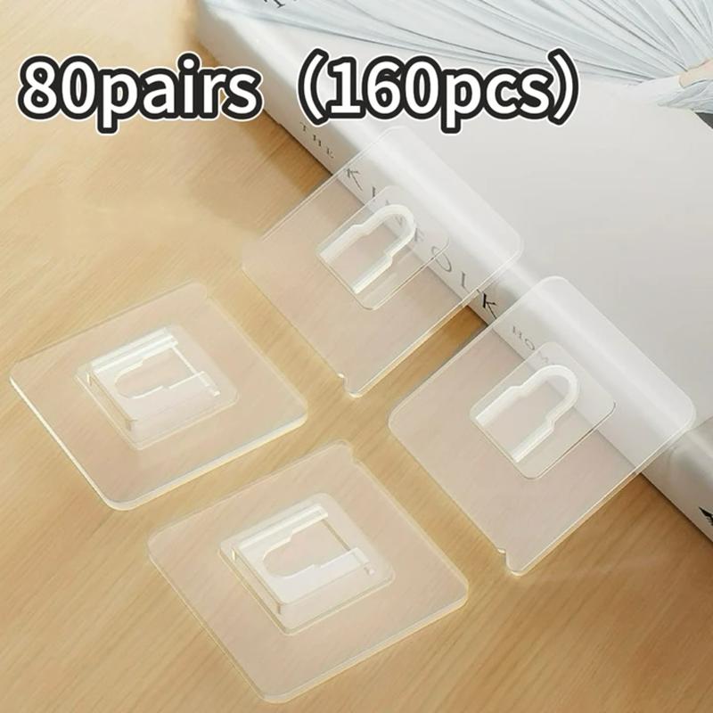 1-100Pairs Double-Sided Self Adhesive Wall Hooks Strong Sticky Transparent Traceless Kitchen Bedroom Wall Hook Storage Holders
